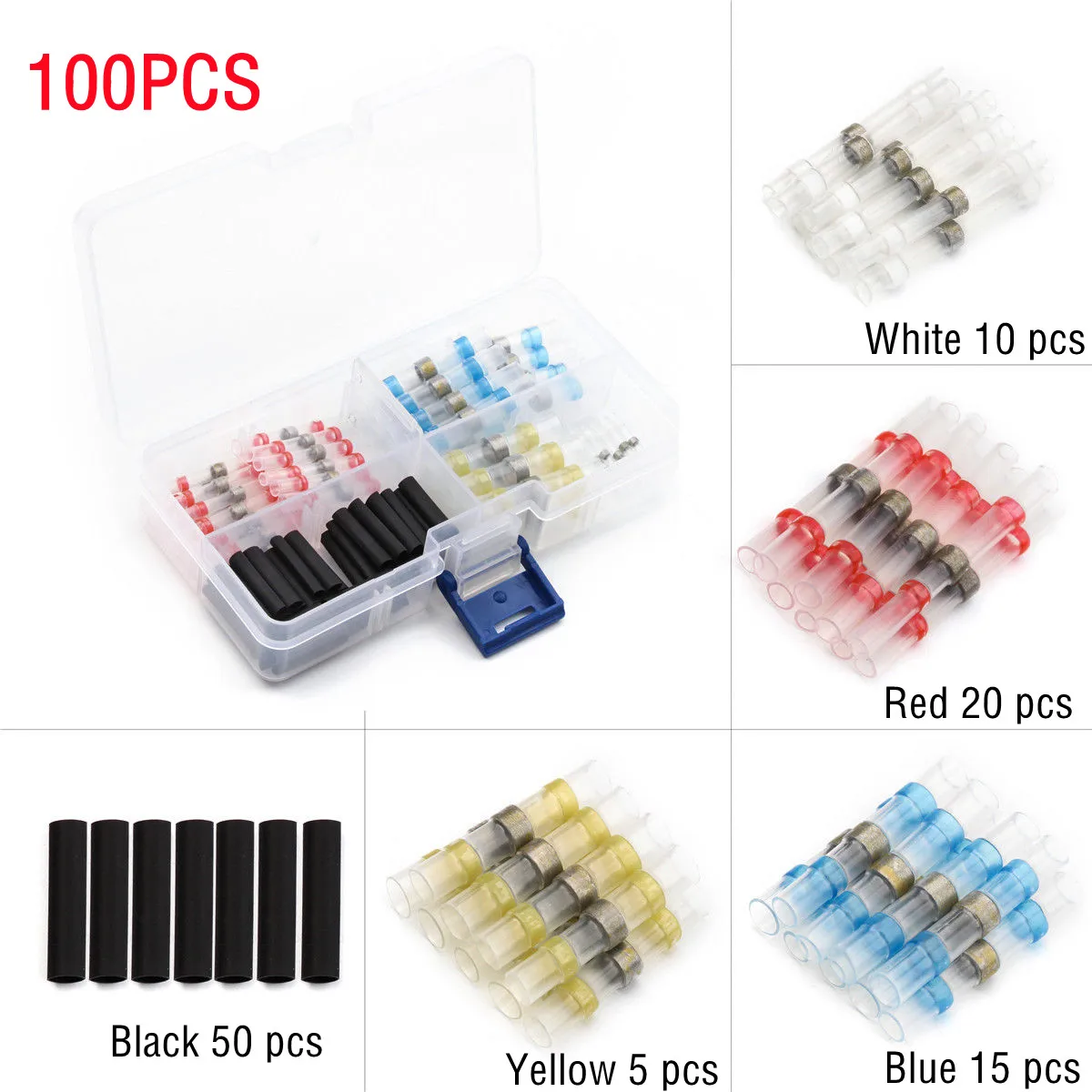 100Pcs Insulated Sheath waterproof heat shrink tube welding terminal combination Wire Connectors Automotive Marine