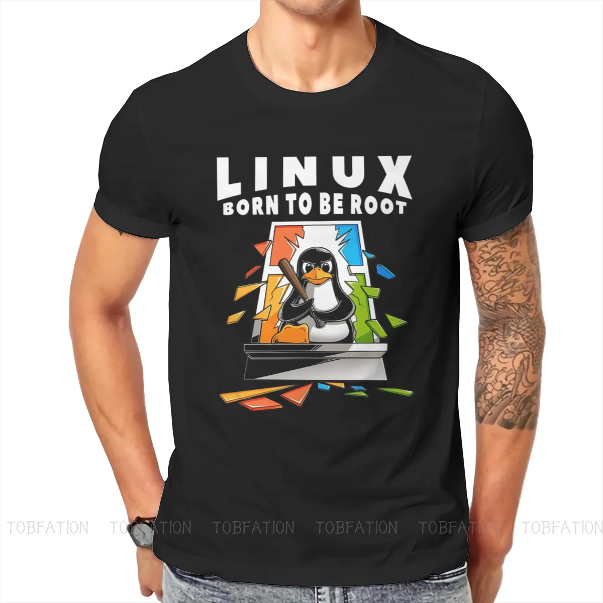 Linux Operating System Tux Penguin Man TShirt Window Crash Root Illustration Fashion T Shirt Graphic Sweatshirts New Trend