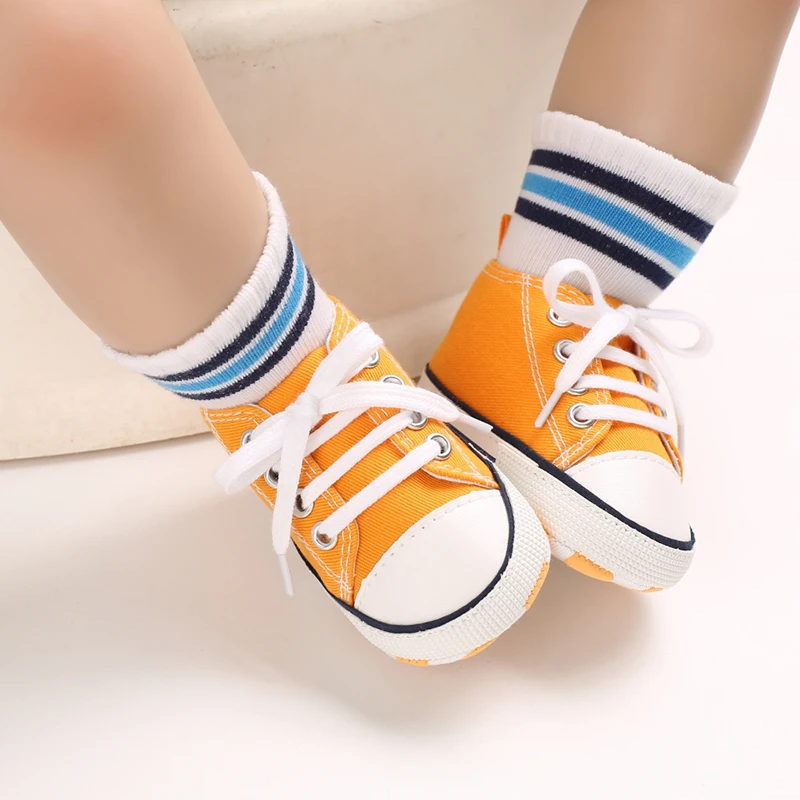 Canvas-Turnschuhe für Babys, Jungen und Mädchen, Lauflernschuhe für Kleinkinder, rutschfest, weiche Sohle, klassische Schuhe für Neugeborene, 0–18 Monate – Detail 12