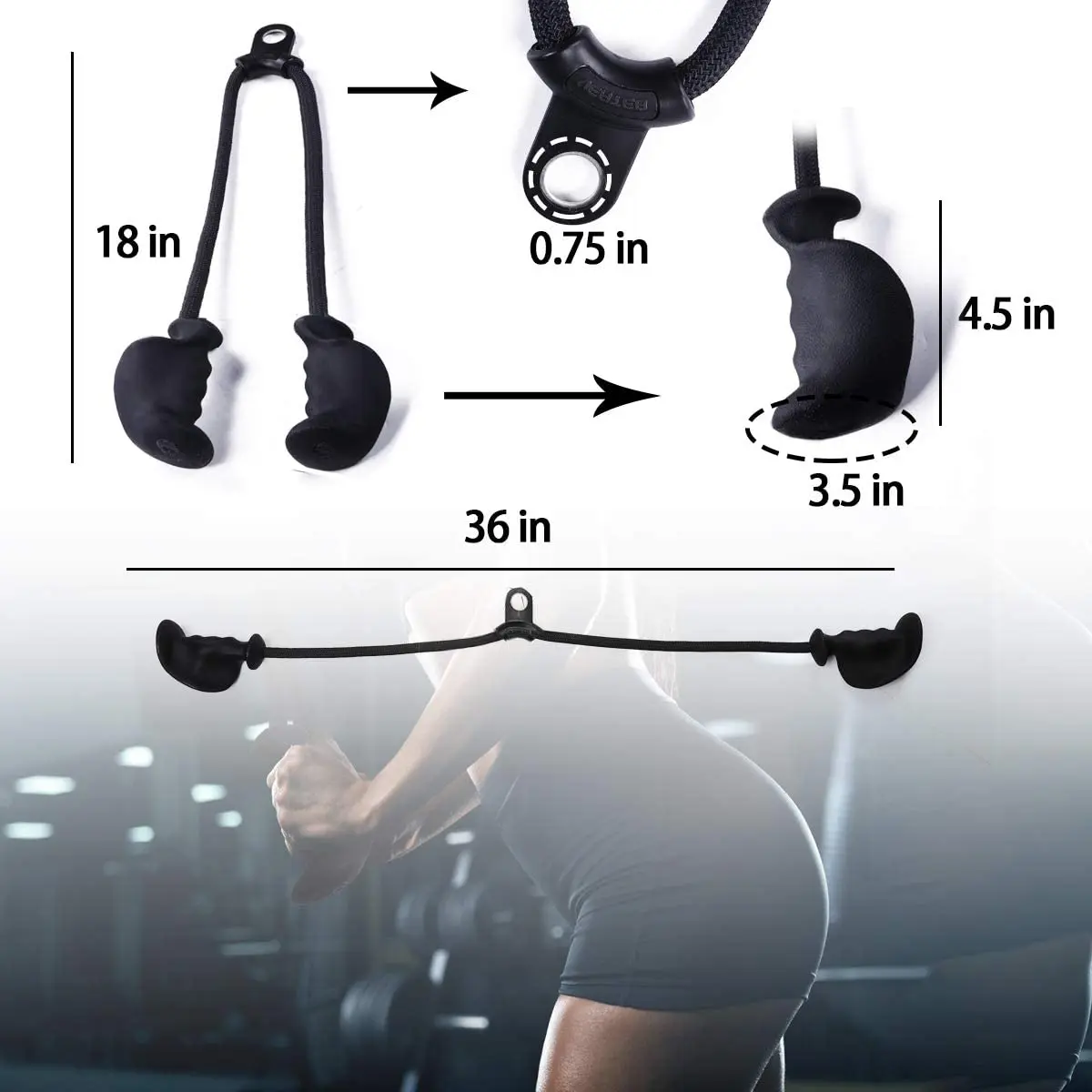 Ergonomic Triceps Rope Easy to Grip Non-Slip Heavy Duty Pull Down Handle DIY Pulley Cable Attachment Gym Upgraded Workout Bar