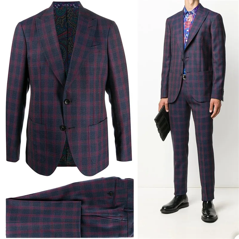 

Newest Plaid Men Suits Tailor-Made Two Pieces Modern Fashion Custom Made Handsome Wedding Suits Fit Slim Formal Business