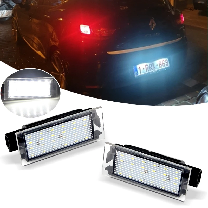 

2 шт., 12 В, белый светодиодный светильник номерного знака для Renault Twingo Clio Megane Lagane, белый свет, высококачественный светильник номерного знака