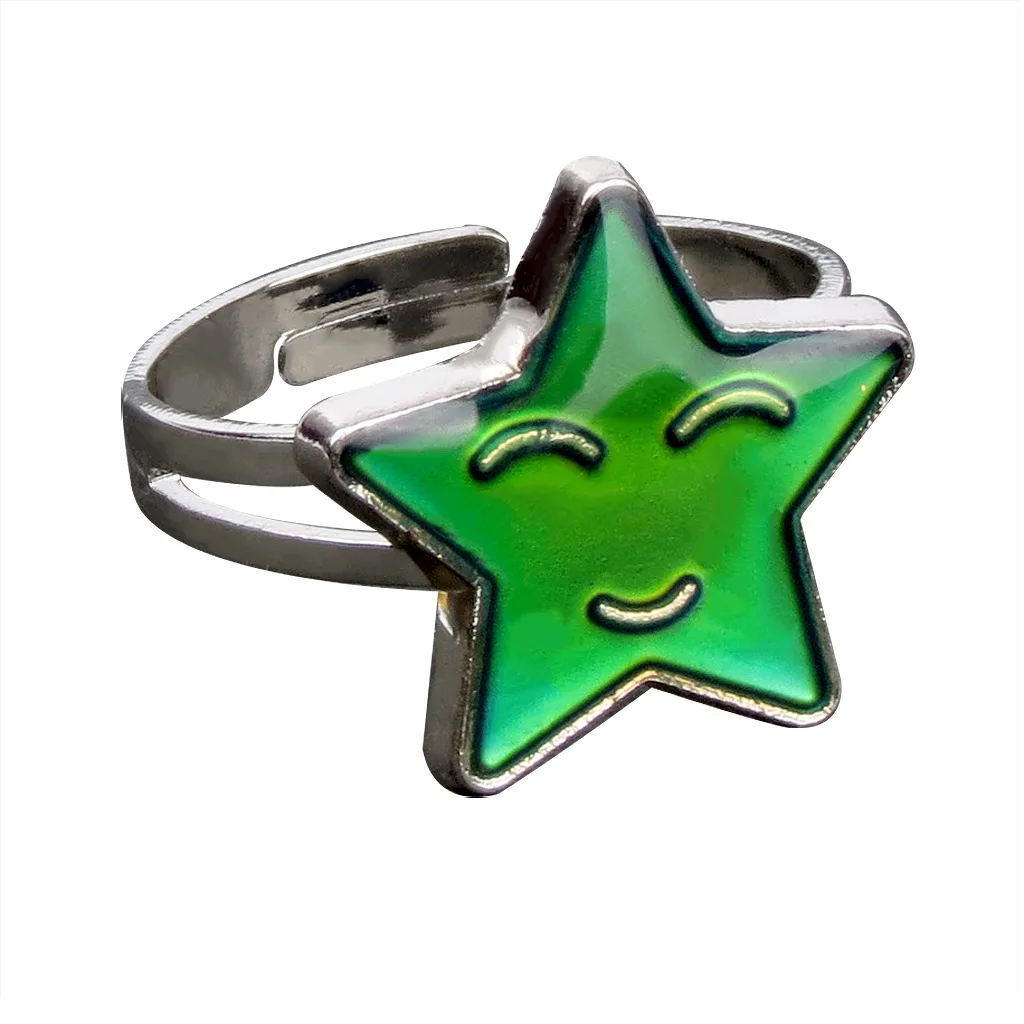 Mood Rings Cute Smile Face Pentagram Star Female Heart Emotional Temperature Discoloration Ring Opening Magic Strange Jewelry