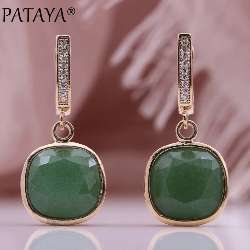 PATAYA New Irregular Square Natural Zircon Dangle Earrings 585 Rose Gold Color Long Earrings Summer Style Women Fashion Jewelry