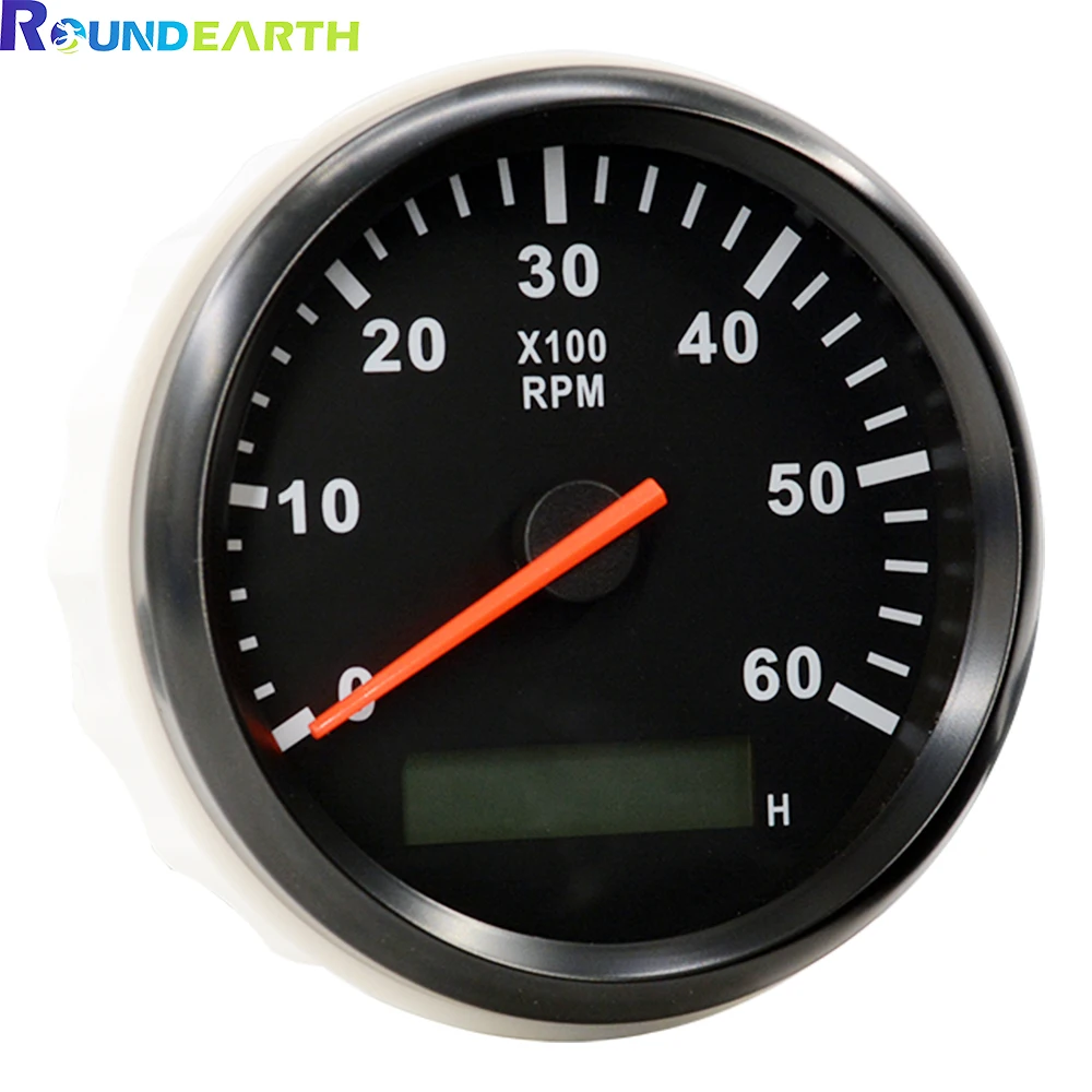 85mm 12/24V Black Face Auto Car Boat Tachometer Marine Ship Hour Tacho Meter 6000RPM Sensor Gauge Fit For Diesel Gasoline Engine