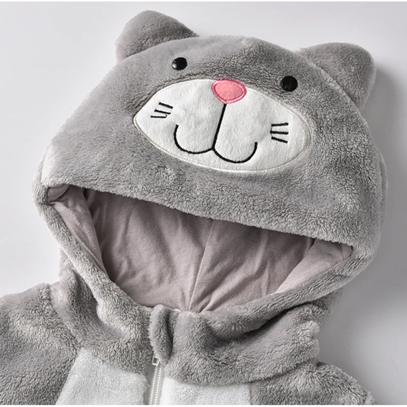 Hot Baby Grey Cat Pajamas Clothing Newborn Infant Bebe Rompers Onesie Anime Costume Outfit Hooded Winter Jumpsuit For Boy Girl