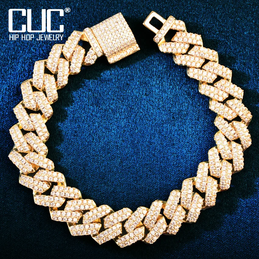 14mm Miami Cuban Chain Bracelet For Men Women Bling Zircon Hip Hop Link Gold Color Fashion Rock Jewelry