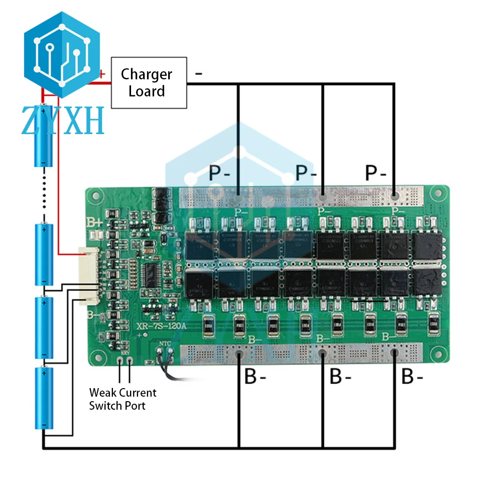 Placa de carga equilibrada de batería de litio BMS 7S 24V 6S 22V 80A 100A 120A, ecualizador NTC, protección de temperatura, puerto común para