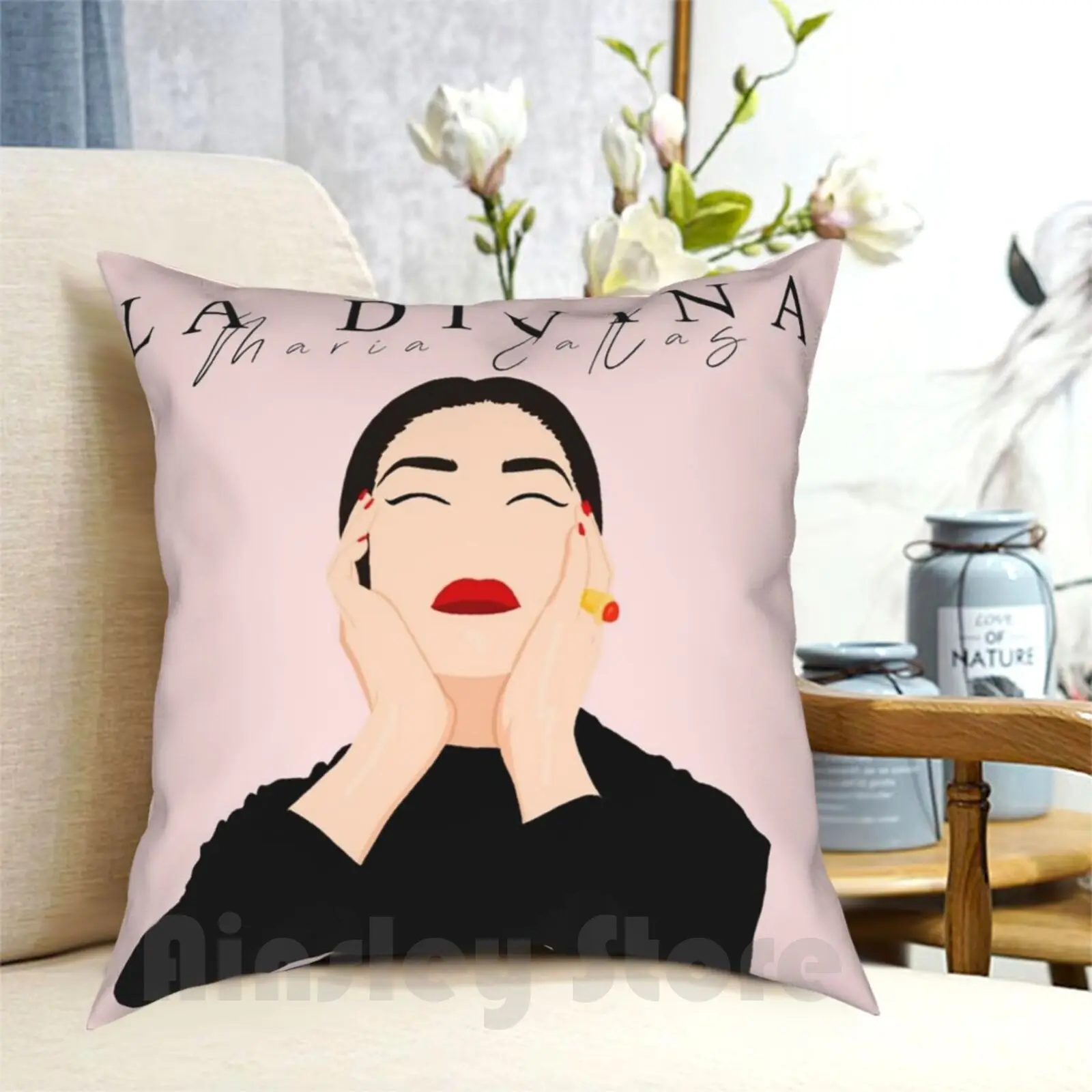 Funda de almohada La Divina-Maria Callas, funda de almohada suave impresa para el hogar, Pose Maria Callas Opera Opera Art Pink Minimal