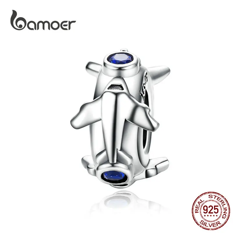 bamoer Jet Plane Spacer Stopper with Silicone 925 Sterling Silver Travel Journey Charm for Women European  Bracelet SCC1235