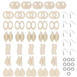 70 Pcs/Set Unfinished Wooden Earrings Blanks with Ear Hooks Opening Ring Jewelry Pendants Making DIY Crafts