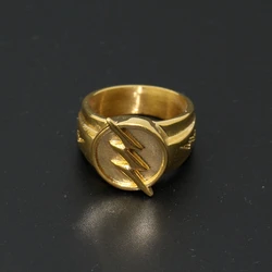 316L Stainless Steel Ring Hip Hop Jewelry Reverse Flash Lightning Golden Ring Cosplay Men Gift