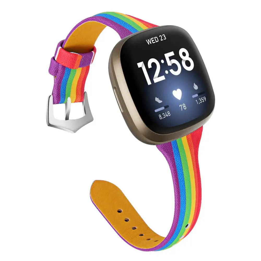 Leather watchband For fitbit versa 3 versa 4 smart watch Rainbow Sports Women Men leather strap for fitbit sense / sense 2 band