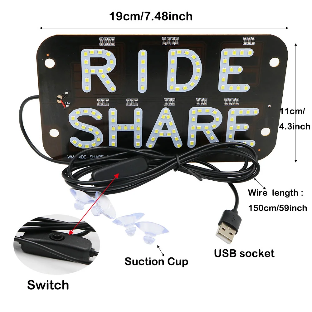 100pcs RideShare taxi light Sign 5V Led Windscreen Cab indicator Lamp Signal Light Windshield Lamp USB Cable with on/off Switch