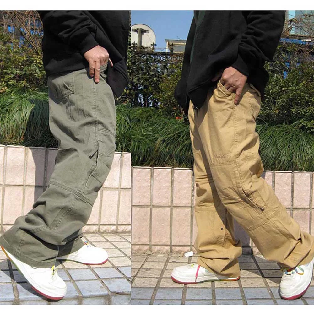 

Hip Hop Dance Mens Trousers Pants Casual Joggers Loose Baggy Cargo Pants Cotton Side Zipper Pocket Male Clothing Plus Size 6XL