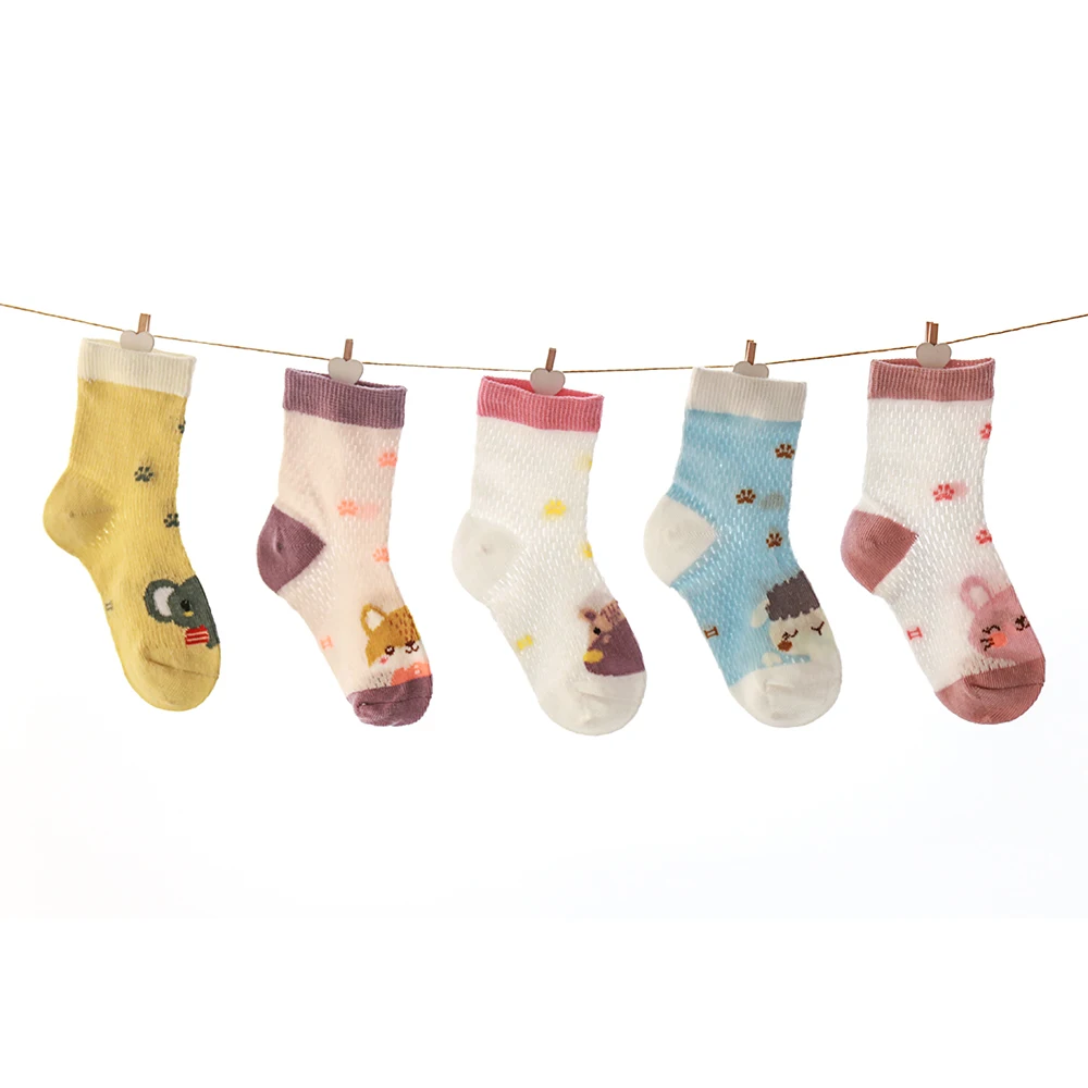 5Pairs/lot Summer Spring Baby Socks Cotton Thin Mesh Cartoon Kids Socks Foot Print Cute Lovely Colorful Children Socks