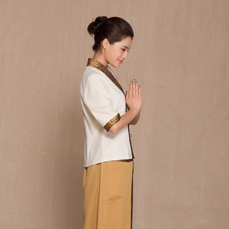 2023 Spring/Autumn New Thai Massage Uniform Polyester Linen Top+ Pants Set Beauty Club Workwear Health Salon Uniform