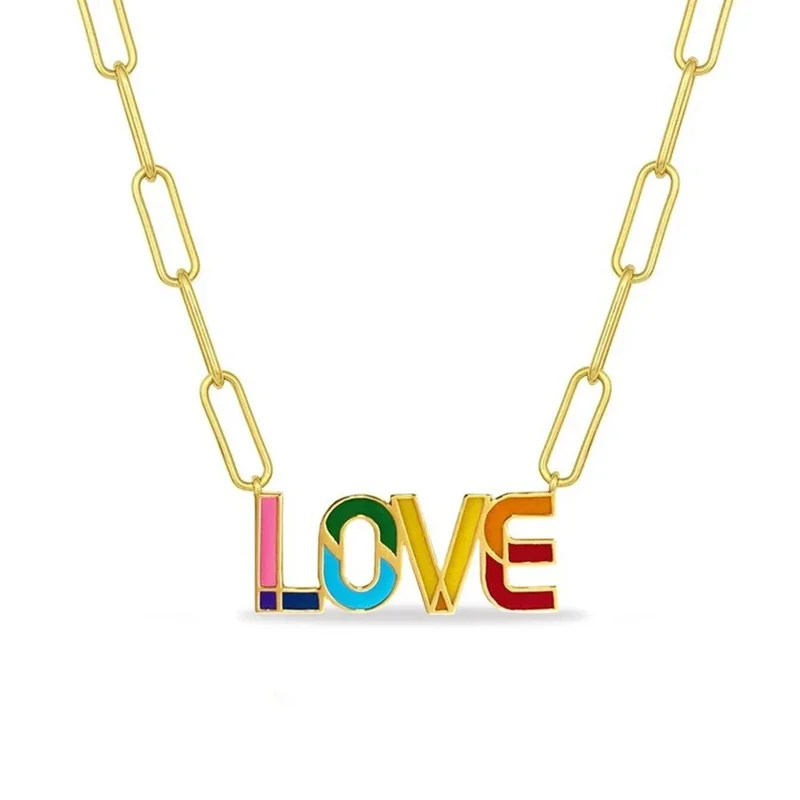 

DUOYING Rainbow Pave Outline Enamel Necklace Personlized Custom Colorful Enamel Name Necklace Cubic Chain Pendant Necklace Gift