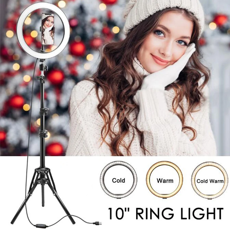 Foleto 10inch Ring Light USB Led Selfie Phone Video Camera Light for Photography Studio Makeup Lamp With Tripod Phone Holder