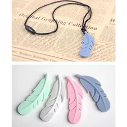 Nursing Feather Pendant Baby Teether Silicone Soother Chew Toy Teething Necklace