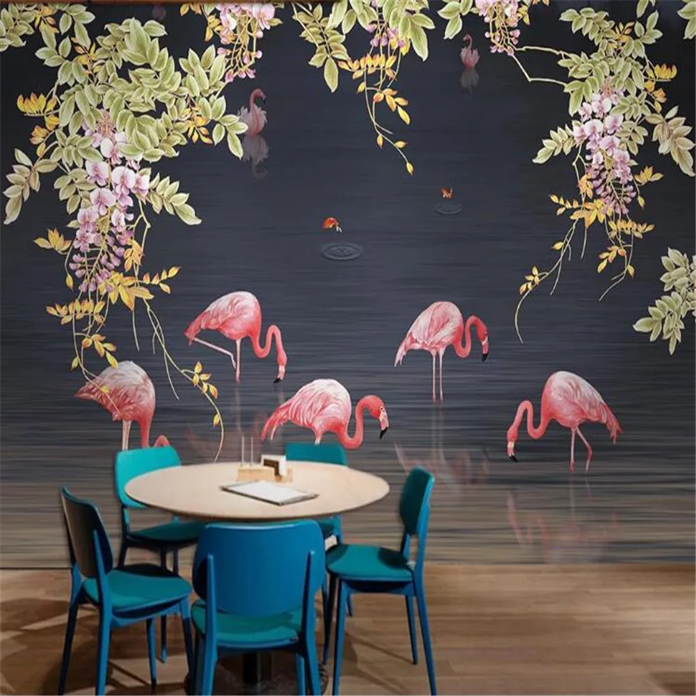 Milofi custom photo wallpaper 3D printing hand-painted tropical rainforest flamingo decoration background wall paper mural