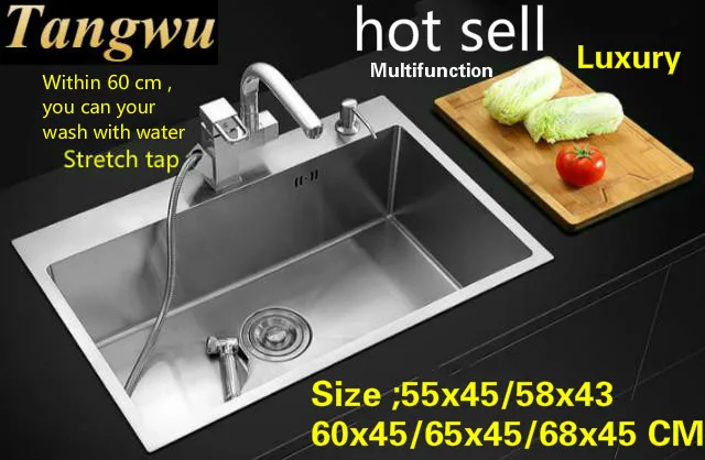 

Free shipping Apartment multifunction kitchen manual sink single trough 304 stainless steel hot sell 55x45/58x43/65x45/68x45 CM