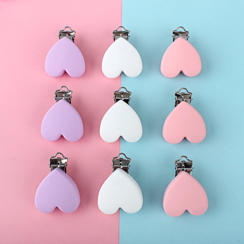 Keep&Grow 3Pcs Silicone Heart Pacifier Clips BPA Free Baby Teethers Food Grade Silicone Beads For Feeding Pacifier Chain Making