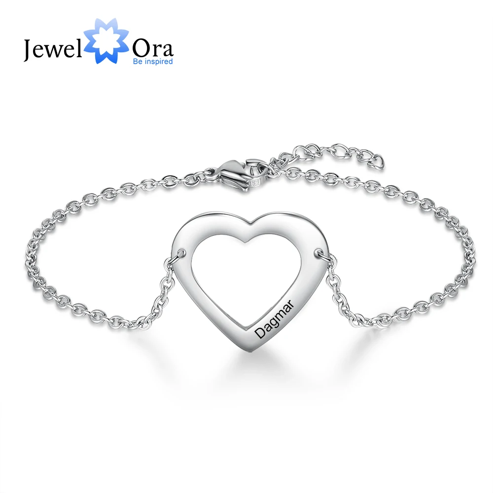 

JewelOra Customized Sister Heart Cutout Bracelet Set for Women Personalized Name Engraved Bracelet New Year Gift for Mother