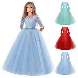 5-14Y Teenage Princess Dress For Girls Summer Party Elegant Long Tulle Baby Girls Kids Lace Ceremony Dresses Children's Clothing