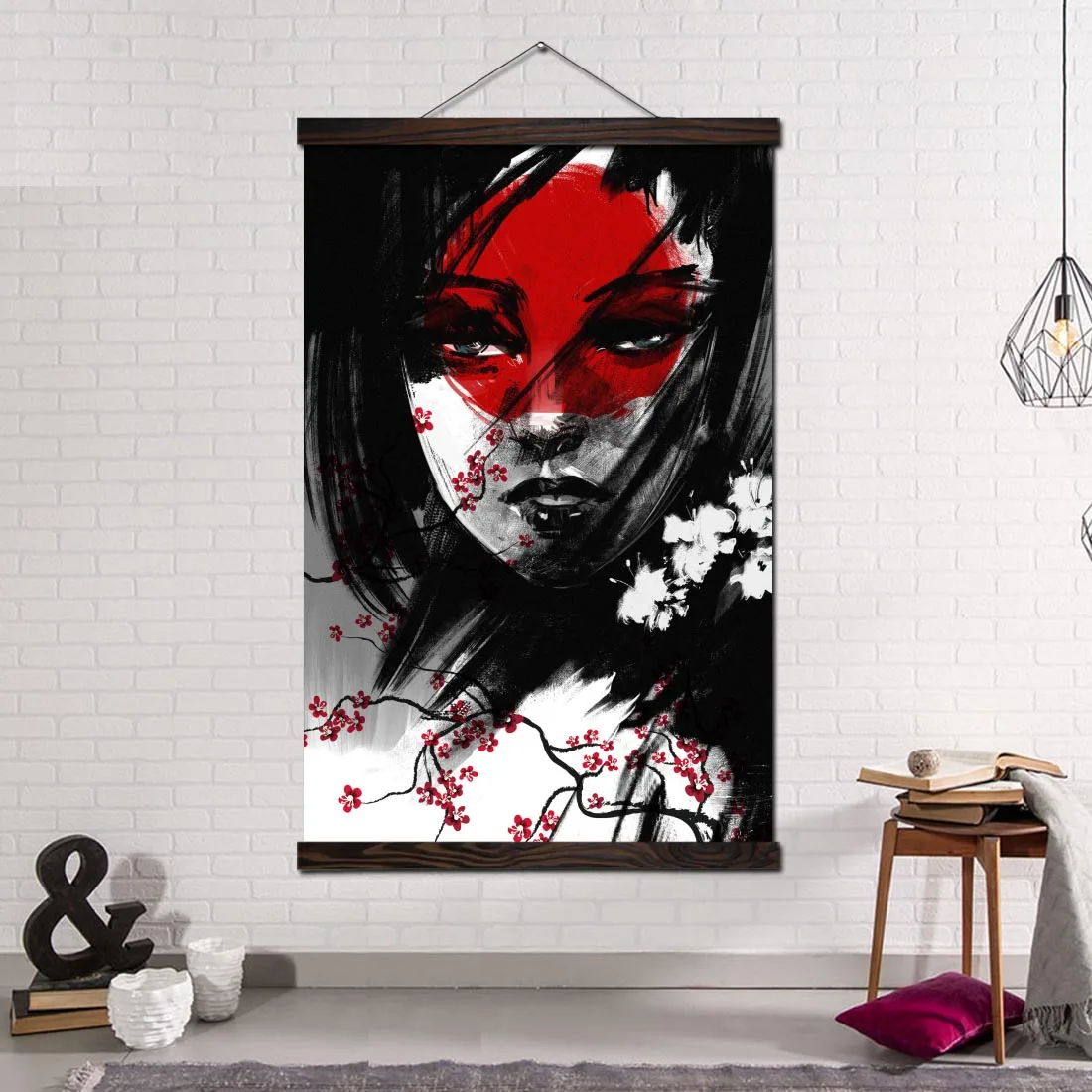 

Wall Art Canvas Framed Posters and Prints Picture Wall Decor Painting on Canvas Pictures Living Room Japanese Cherry Girl