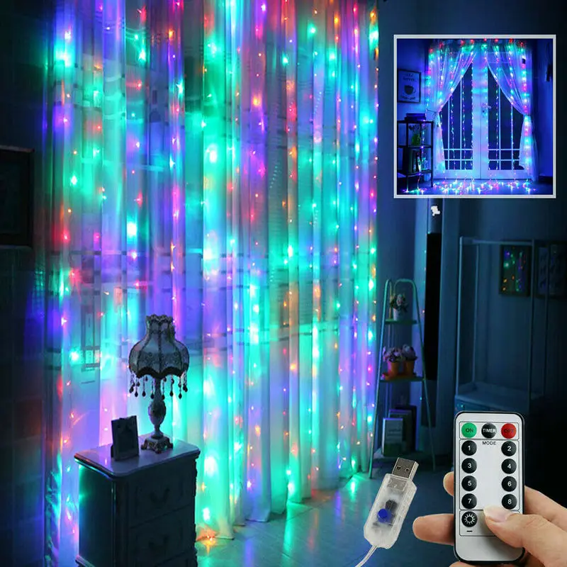 

3M*3M 300LED USB powered LED Curtain Fairy String Light Cooper wire Remote Controlled Wedding Party Home Garden decor-3 Colors