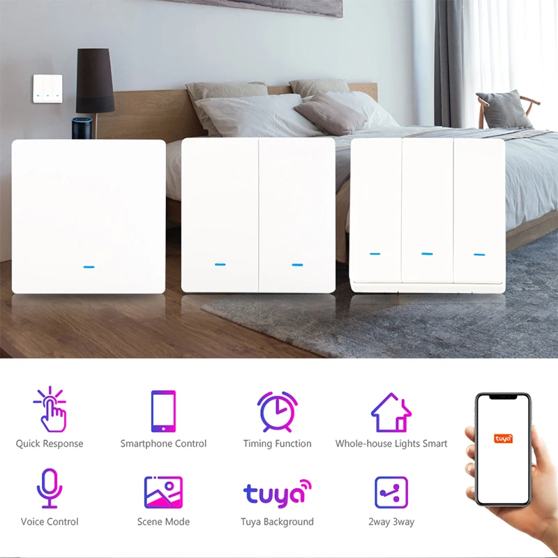 WiFi RF433 Smart  Wall Light Switch,No Neutral Wireless Transmitter ,Tuya APP Control Alexa Google Home Compatible 1/2/3 Gang