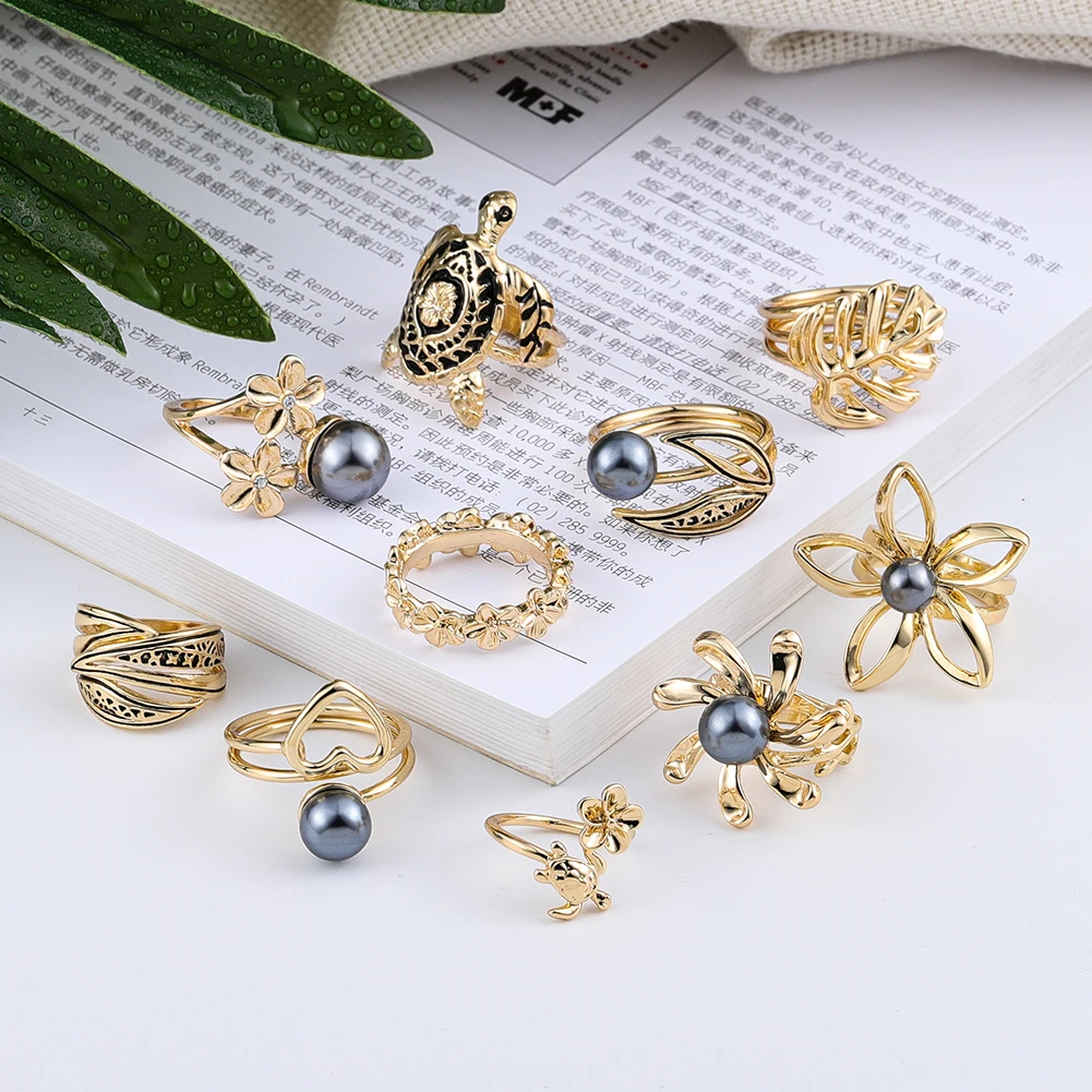 Cring Coco Gold Plated Jewelry Women\'s Pearl Ring 2021 Trend Ring with Pearls Plumeria Love Turtle Rings for Women Lady 2021