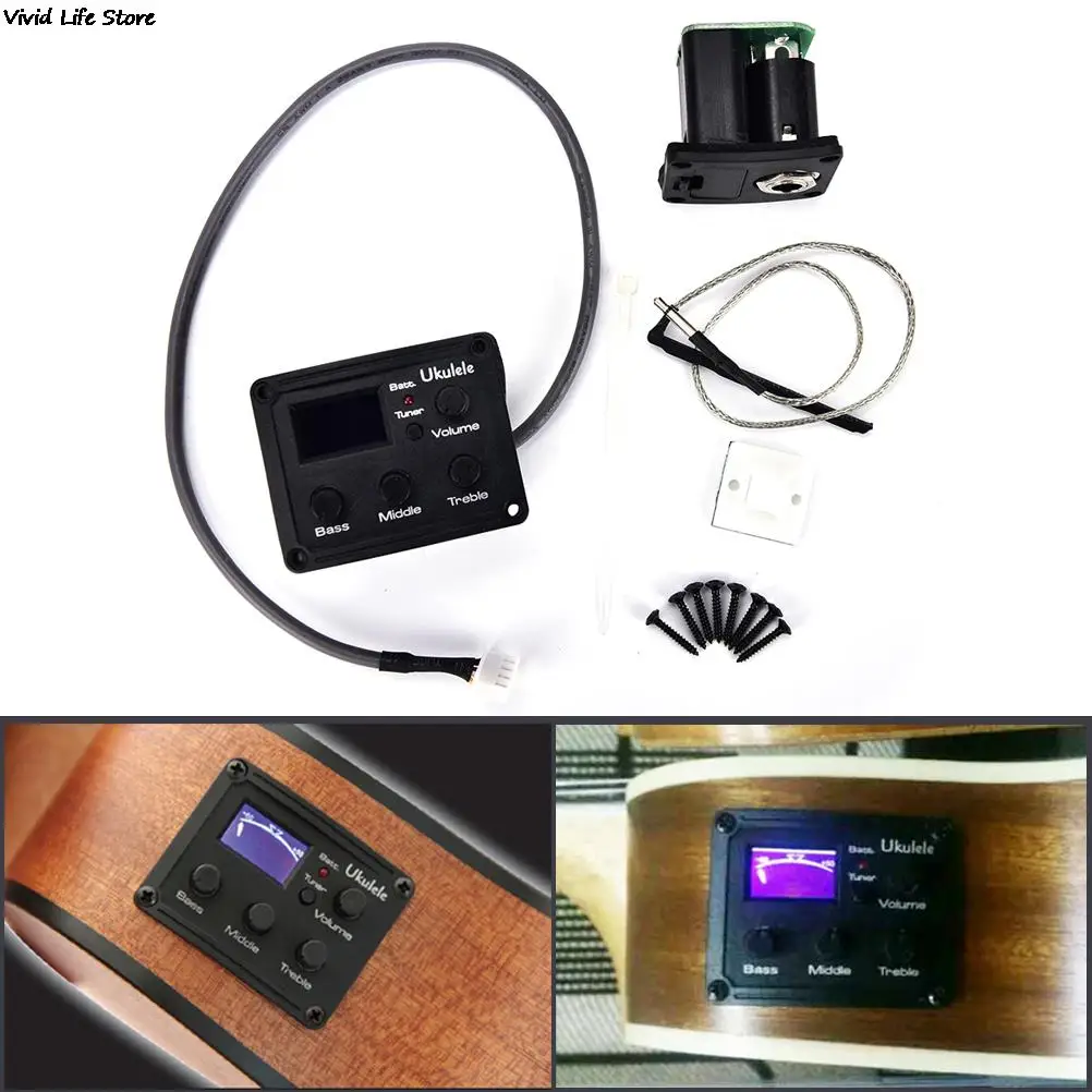 Ukulele Ukelele Uke Piezo Pickup Preamp 3-Band EQ Equalizer Tuner System with LCD Display High Quality