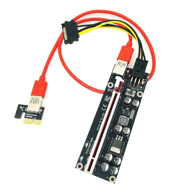 6 قطعة التعدين X1 X16 PCIE الناهض 009s زائد LED وحدة معالجة الرسومات الناهض PCI اكسبرس X16 محول موليكس 6Pin SATA إلى USB 3.0 كابل ل جهاز تعدين بيتكوين