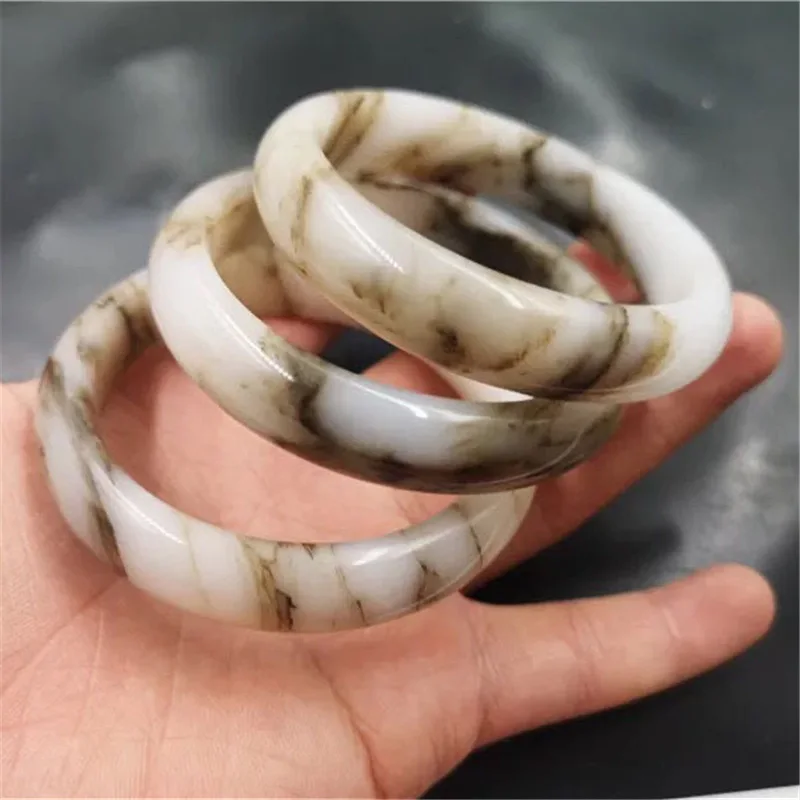 

Natural White Hand Carved Wide Strip Jade Bracelet Fashion Boutique Jewelry Men's and Women's Ice Silk Gobi Jade Bracelets