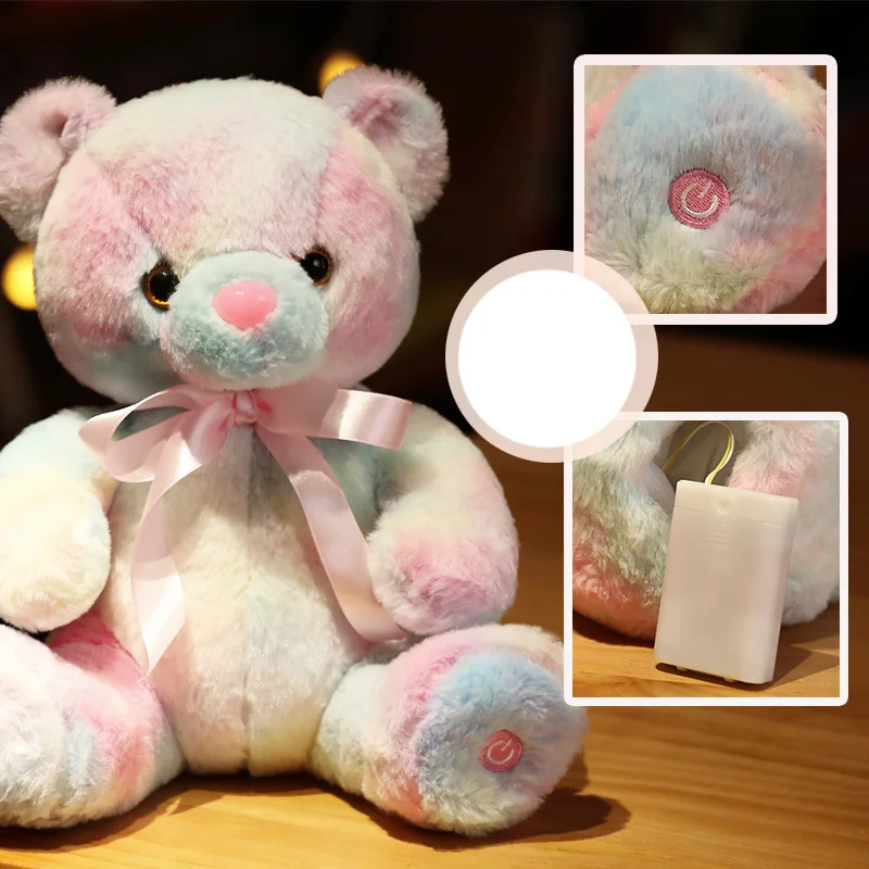 28cm Creative Light Up LED Bear Stuffed Animals Plush Toy Doll Colorful Glowing Christmas Gift Pillow