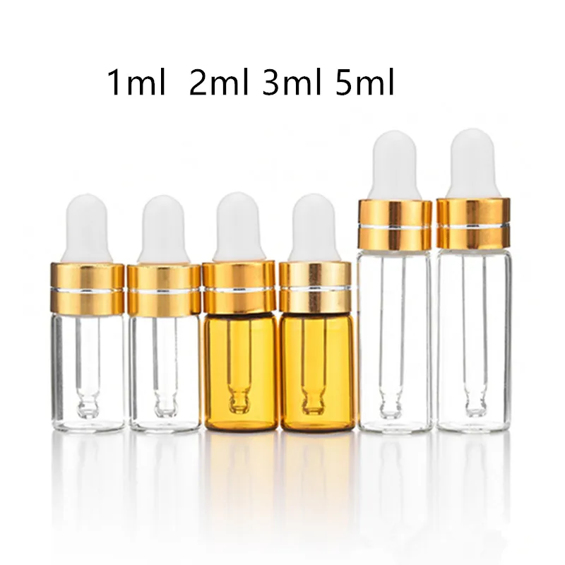 

50pcs 1ml 2ml 3ml 5ml Essential Oil bottle Amber Glass Dropper Bottle Display Vials Small Serum Perfume Brown Sample Test Bottle