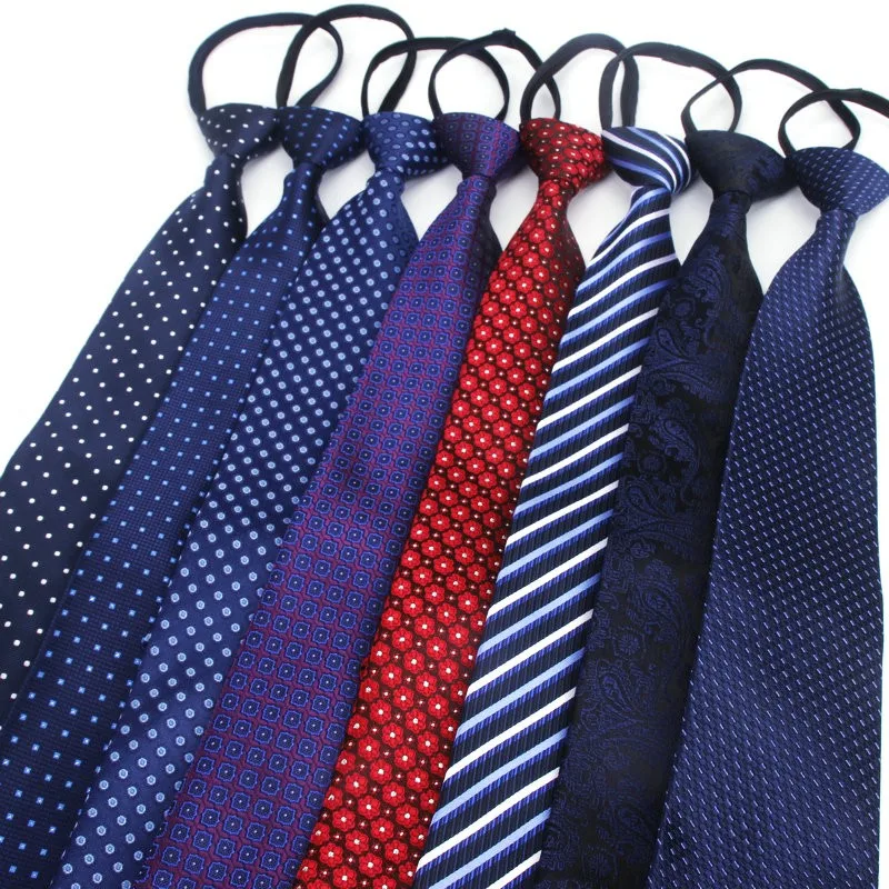 Mens 8cm skinny zipper neckties of fashion business casual series lazy tie black ties for men striped tie solid color neckties