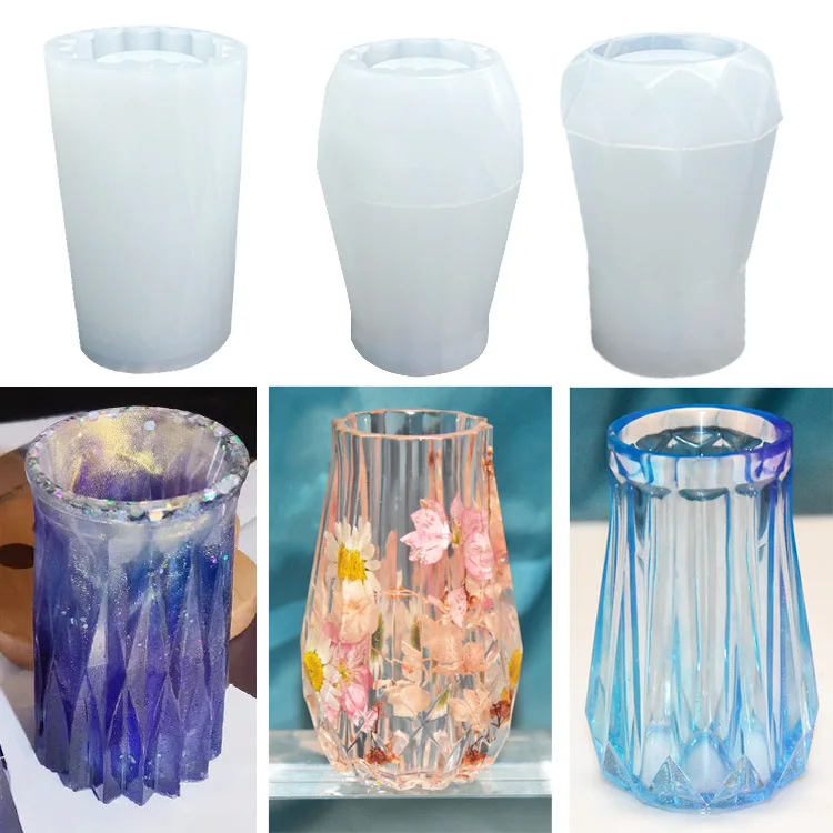 Stampo in Silicone di cristallo 3D rotondo vaso poligonale vaso da fiori fioriera specchio stampi in resina per fai da te decorazione domestica arte