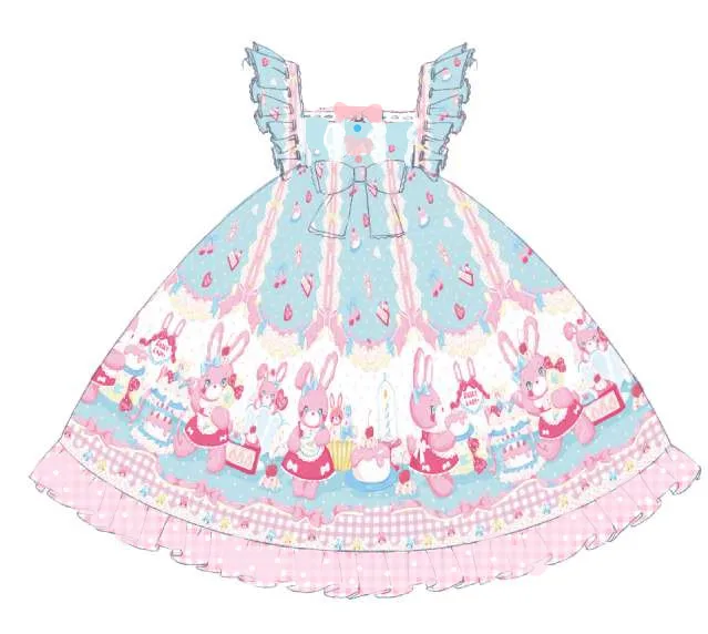 Lolita Sweet Rabbit Princess Soft Girl carino rosa blu abito corto stampa carina Kawaii Girl Gothic Lolita Jsk Loli Cosplay Cos