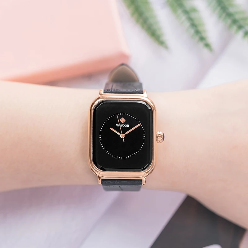 WWOOR, nuevos relojes elegantes para Mujer, Reloj cuadrado de cuero para Mujer, Reloj de vestir para Mujer, Reloj de cuarzo resistente al agua a la moda de lujo, Reloj para Mujer