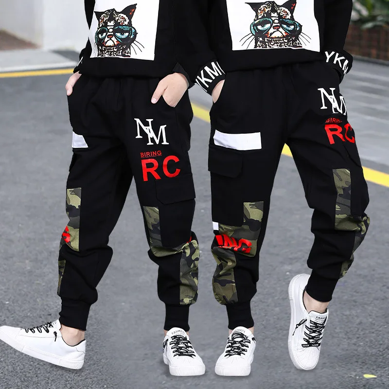 New Fashion Big Boys Cargo Pants Autumn Children Long Trousers Cotton Camouflage Joggers Pants for Teenagers Kids Sport Clothes