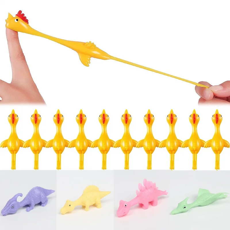 6pcs Slingshot Rubber Chicken Fidget Toys Flingers Stretchy Shoot Off Turkey Novelty Assorted Stress Reliever Kids Adult Toys