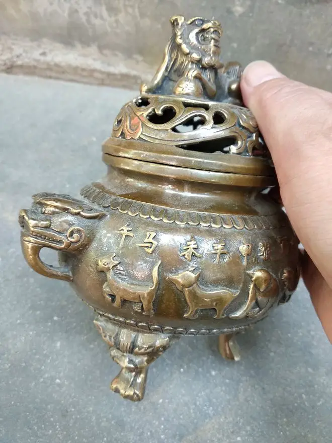 Vintage ancient burner FOO DOG Incense Burner Censer incensory Lucky Beast 12 Aminal