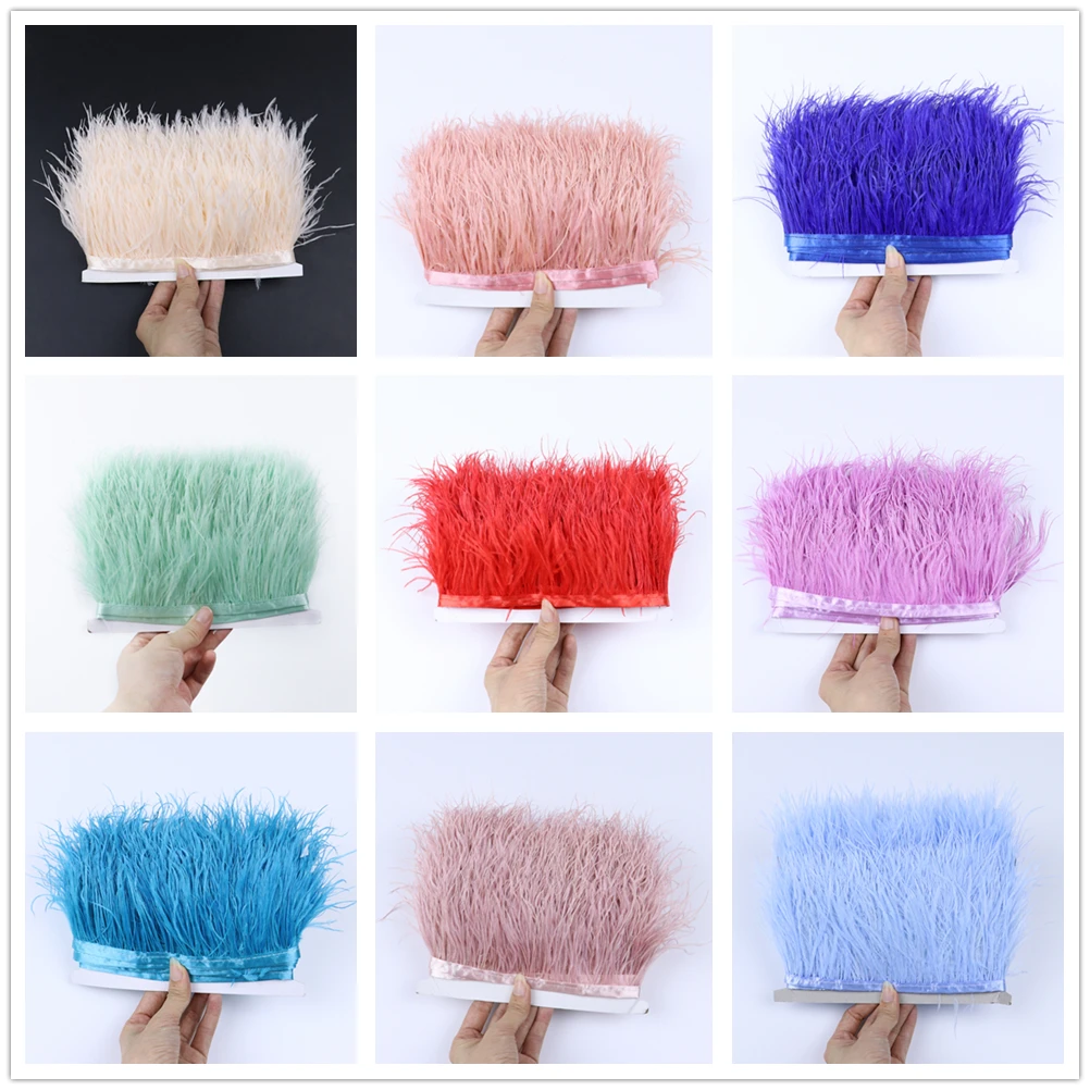 Natural Ostrich Feather Trim Fringe 6-8CM Decoration for Dress Clothing Sewing Wedding Accessory Plumes Crafts 1 Meter Wholesale