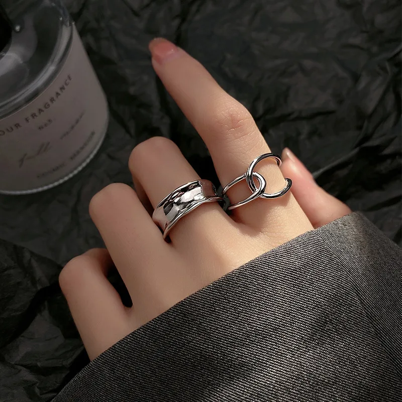 

MIQIAO Ring Set For Women Jewelry 925 Sterling Silver Goth Geometric Fashion Female Line Double Cross Hollow Minimalism 2020