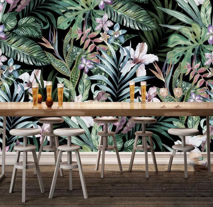 Custom 3D Stereo Rainforest Flower and Bird Plant Forest Wallpaper Restaurant Tea Shop Mural Living Room Bedroom Wallpaper