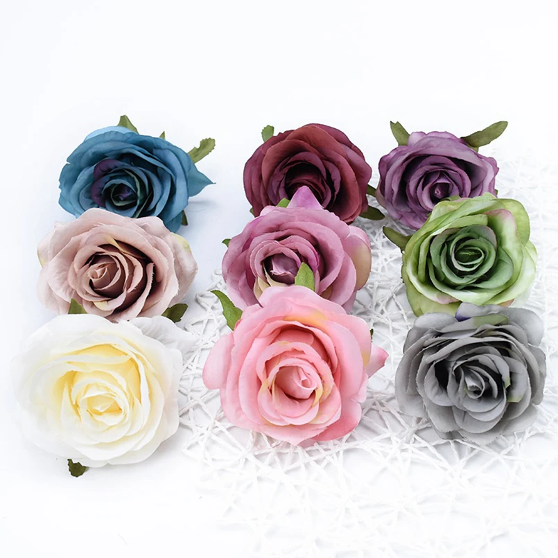 

10pcs Artificial Flowers Fake Roses Wedding Bouquets Home Decoration Garland Headdress Bridal Diy Gifts Box Continental