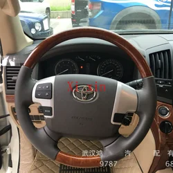 For Toyota Old Landcruiser DIY custom leather hand-stitched left and right steering wheel covers black leather black thread